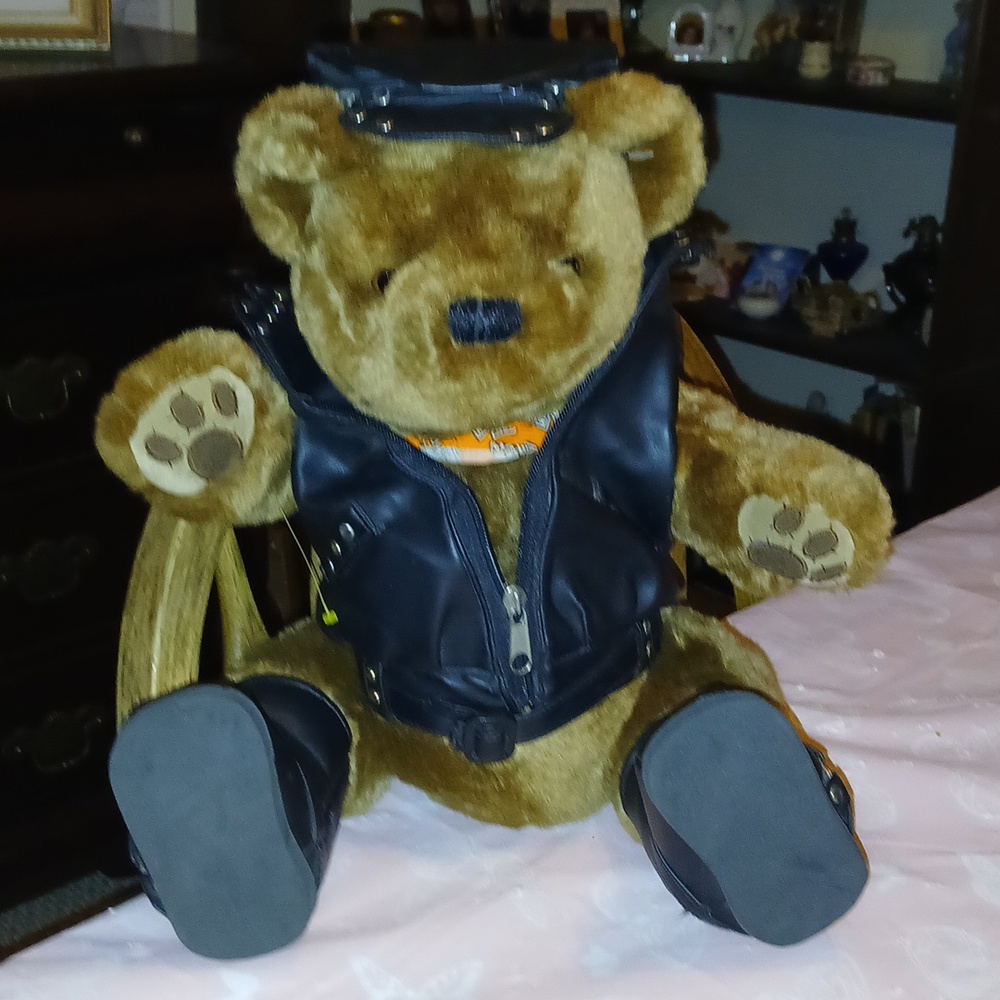 Brown Teddy Bear with Black Leather Vest